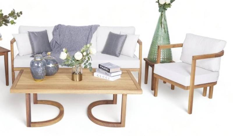 JVmoebel Gartenlounge-Set Komplett Set 3tlg Stilvolle 3+1 Sitzer Couchtisch Modernes, (3-tlg., 3tlg Gartenmöbel Set (Sofa 3 Sitzer + Sessel + Couchtisch), Made in Europa von JVmoebel
