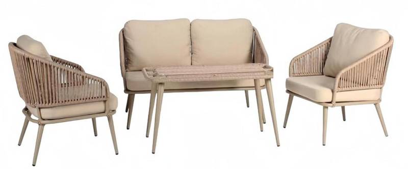 JVmoebel Gartenlounge-Set Moderne Beige Gartenmöbel Luxus Sofagarnitur Couchtisch Hochwertig, (4tlg Set(Sofa 2 Sitzer+2x Sessel+Couchtisch), Made in Europa von JVmoebel