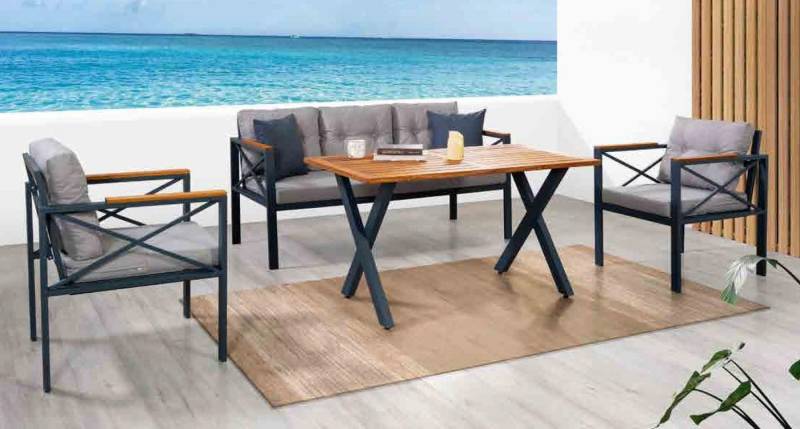 JVmoebel Gartenlounge-Set Moderne graue Möbelset für Garten: Sessel, Hocker und Tisch, Made in Europa JVmoebel Gartenlounge-Set Moderne graue Möbelset für Garten: Sessel, Hocker und Tisch, Made in Europa von JVmoebel