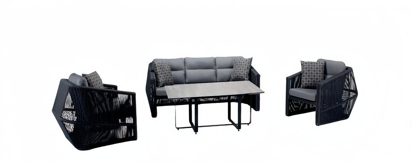 JVmoebel Gartenlounge-Set Outdoor Rattanmöbel Balkonmöbel Gartenmöbel Sitzgarnitur, (4tlg Set(Sofa 3 Sitzer+2x Sessel+Couchtisch), Made in Europa von JVmoebel