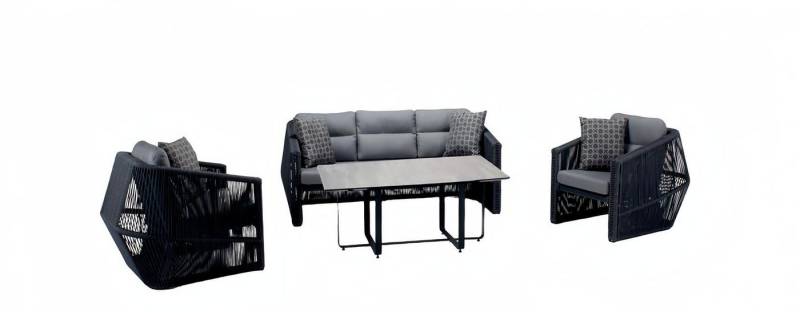 JVmoebel Gartenlounge-Set Outdoor Rattanmöbel Balkonmöbel Gartenmöbel Sitzgarnitur, (4tlg Set(Sofa 3 Sitzer+2x Sessel+Couchtisch), Made in Europa von JVmoebel
