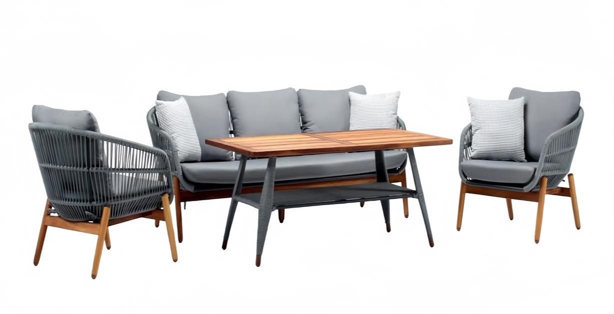 JVmoebel Gartenlounge-Set Outdoor Rattanmöbel Sitzgarnitur Terrassenmöbel Balkonmöbel, (4tlg Set(Sofa 3 Sitzer+2x Sessel+Couchtisch), Made in Europa von JVmoebel
