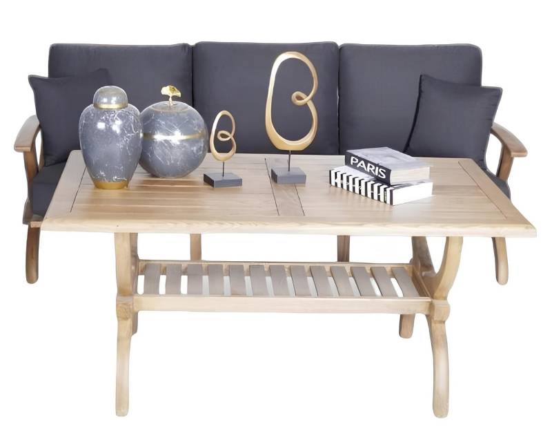 JVmoebel Gartenlounge-Set Outdoor Sofa 3 Sitzer Holz Beige Esstisch Möbel Loungemöbel, (2-tlg., 2tlg Gartenmöbel Set (Sofa 3 Sitzer + Esstisch), Made in Europa von JVmoebel