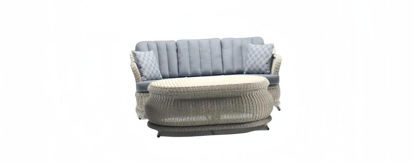 JVmoebel Gartenlounge-Set Rattanmöbel Garnitur Gartenlounge Loungemöbel Balkonmöbel, (2tlg Set(Sofa 3 Sitzer+Couchtisch), Made in Europa von JVmoebel