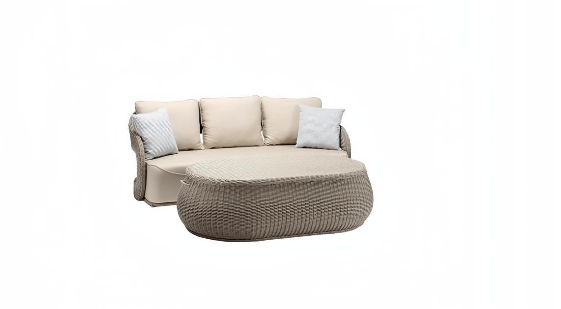 JVmoebel Gartenlounge-Set Rattanmöbel Gartenmöbel Sofagarnitur Terrasse Set Outdoor Lounge, (2tlg Set(Sofa 3 Sitzer+Couchtisch), Made in Europa von JVmoebel