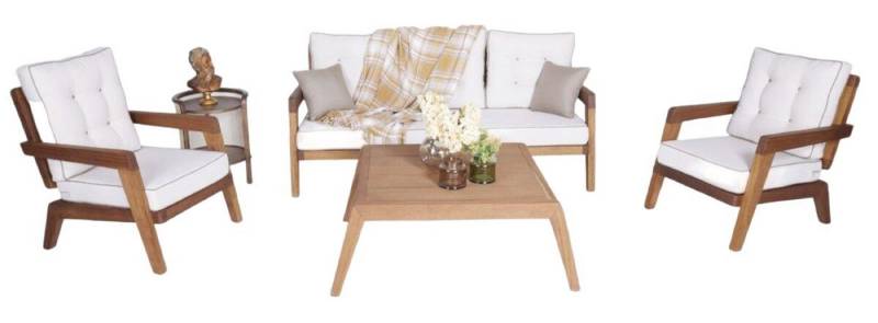 JVmoebel Gartenlounge-Set Set Gartenmöbel Sitzgruppe Couchtisch Sofagarnitur 3+1+1 Sitzer, (4-tlg., Sofa 3 Sitzer + 2x Sessel + Couchtisch), Made in Europa von JVmoebel