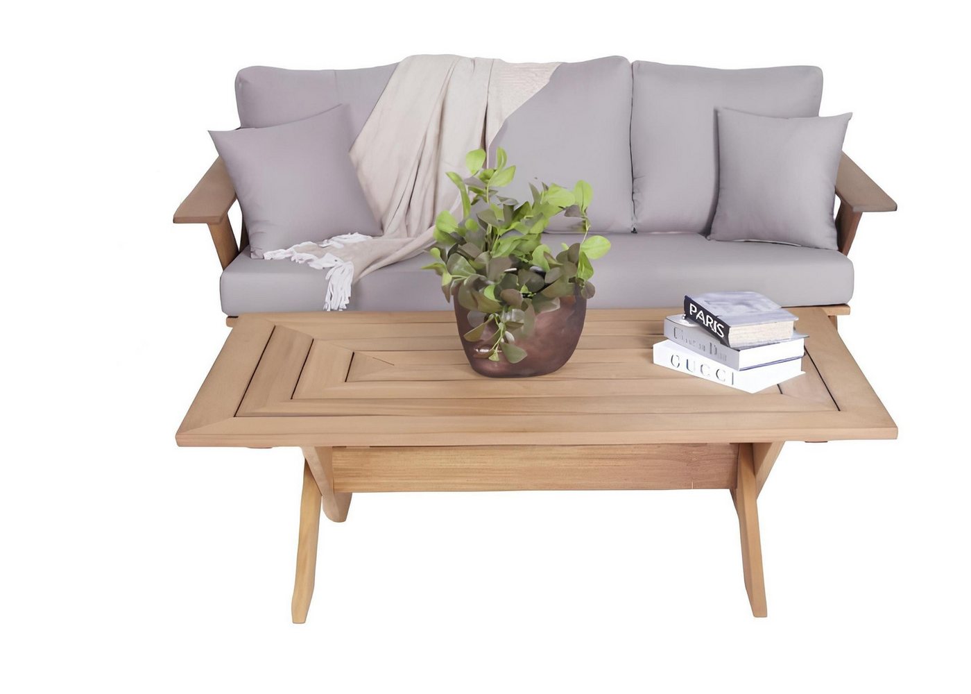 JVmoebel Gartenlounge-Set Sitzmöbel Gartenmöbel Sofa 3 Sitzer Holz Couchtisch Möbel, (2-tlg., 2tlg Gartenmöbel Set (Sofa 3 Sitzer + Couchtisch), Made in Europa von JVmoebel