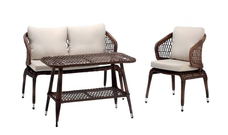JVmoebel Gartenlounge-Set Garten Sitz lounge-Set Luxus Couchtisch Sofa 2 Sitzer + Sessel, (3tlg Set(Sofa 2 Sitzer+Sessel+Couchtisch), Made in Europa von JVmoebel