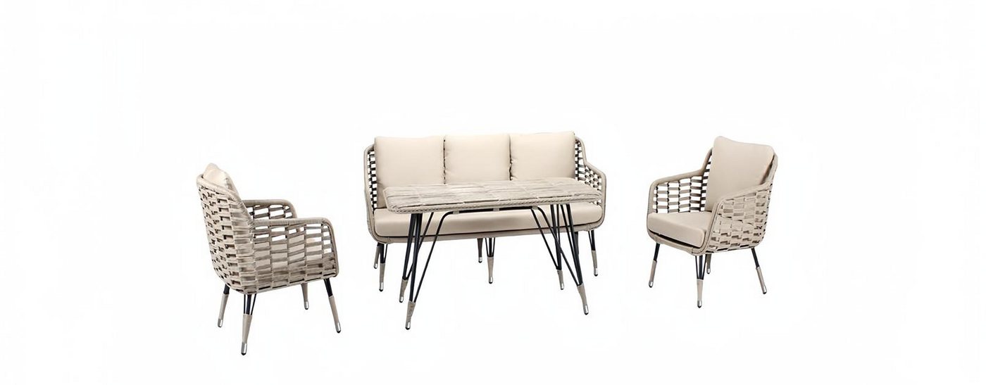 JVmoebel Gartenlounge-Set Sofagarnitur Rattanmöbel Gartenmöbel Terrasse Set Lounge Balkon, (4tlg Set(Sofa 3 Sitzer+2x Sessel+Couchtisch), Made in Europa von JVmoebel