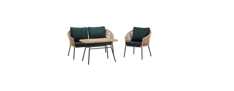 JVmoebel Gartenlounge-Set Sofas Couchtisch Grün Sessel Rattan Luxus Gartenmöbel Terrasse 2+1, (3-tlg., 3tlg Set(Sofa 2 Sitzer+Sessel+Couchtisch), Made in Europa von JVmoebel