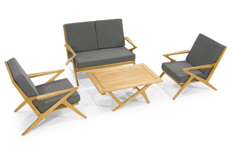 JVmoebel Gartenlounge-Set Stilvolle Garten Möbel Designer 2-Sitzer 2x Polster Sessel Couchtisch, (4-tlg., Gartenmöbel (Doppelsitz + 2 Sessel + Couchtisch), Made in Europa von JVmoebel