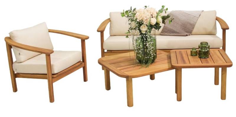 JVmoebel Gartenlounge-Set Stilvoller Set Gartenmöbel Sofa 3 Sitzer Sessel Designer, (4-tlg., 4tlg Gartenmöbel Set (Sofa 3 Sitzer + Sessel + 2x Couchtische), Made in Europa von JVmoebel