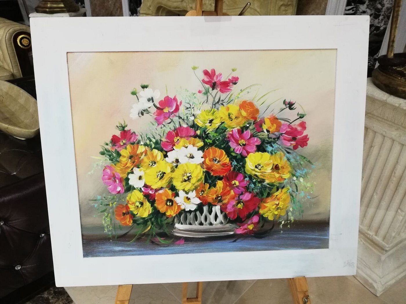 JVmoebel Gemälde Blumen Pflanzen Bilder Gemälde Mit Rahmen Sofort lieferbar 62x52, Blumen von JVmoebel