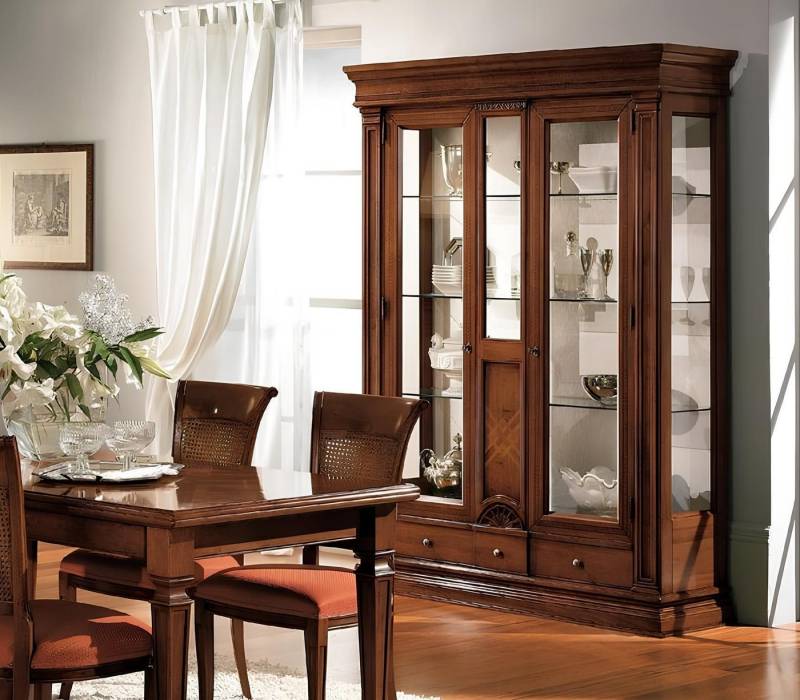 JVmoebel Glasvitrine Holz Vitrinen Glas Schrank Echtholz Anrichte Vitrine Wohnzimmer Möbel Made in Europa von JVmoebel