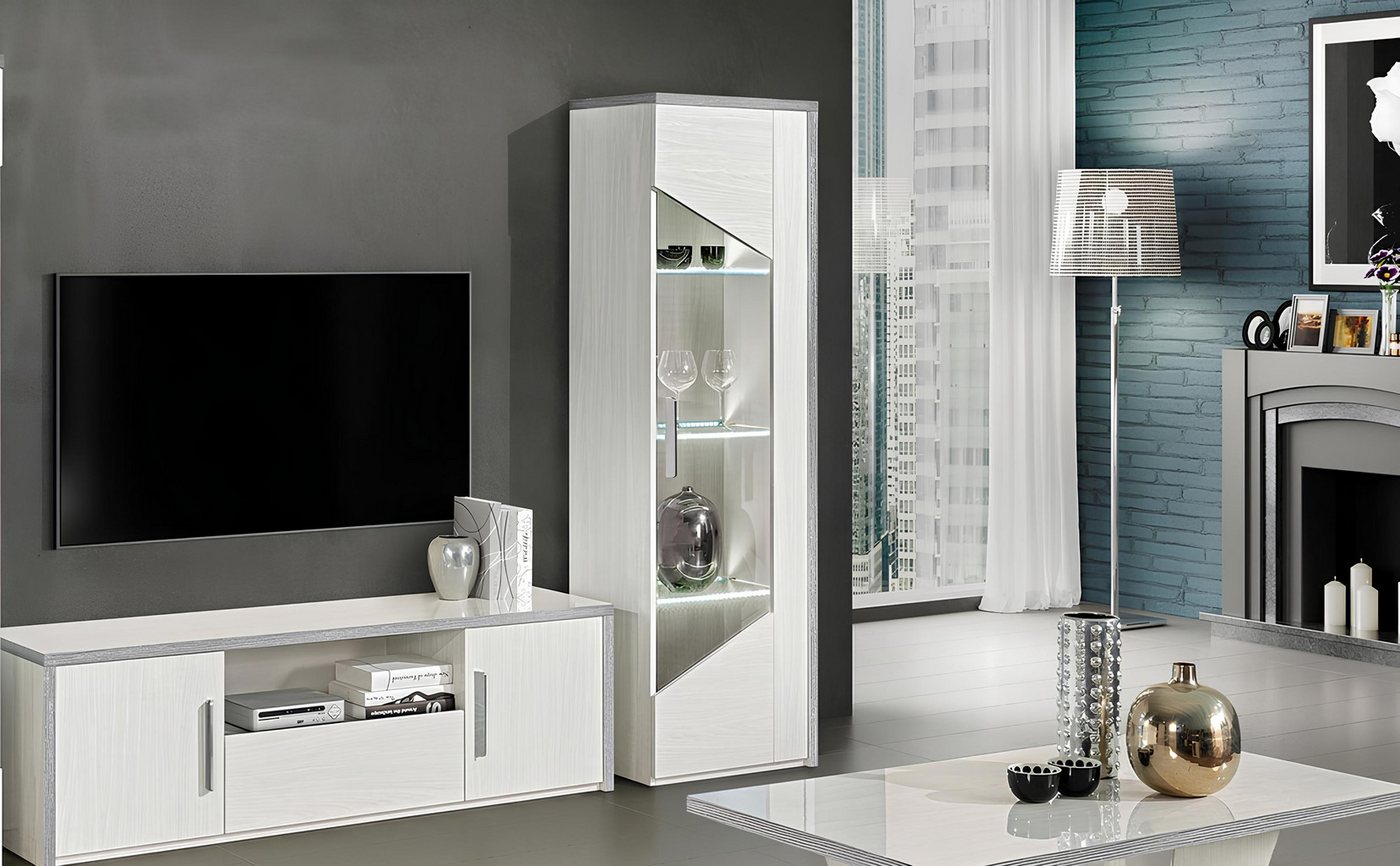JVmoebel Glasvitrine Moderne Glaskabine mit Beleuchtung in Weiß – Luxusdesign Neu (VItrine) Made in Europa von JVmoebel