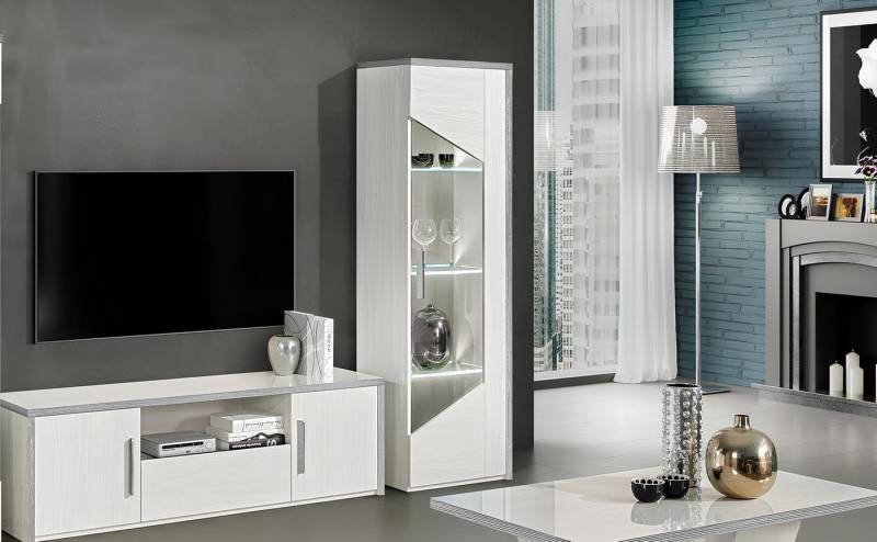 JVmoebel Glasvitrine Moderne Glaskabine mit Beleuchtung in Weiß – Luxusdesign Neu (VItrine) Made in Europa von JVmoebel