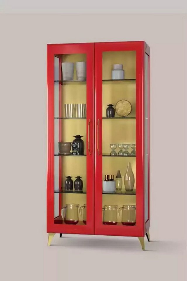 JVmoebel Glasvitrine Moderne Vitrine mit Rotem Glas und Holz für das Wohnzimmer (1-St., 1x Vitrine) Made in Europa von JVmoebel
