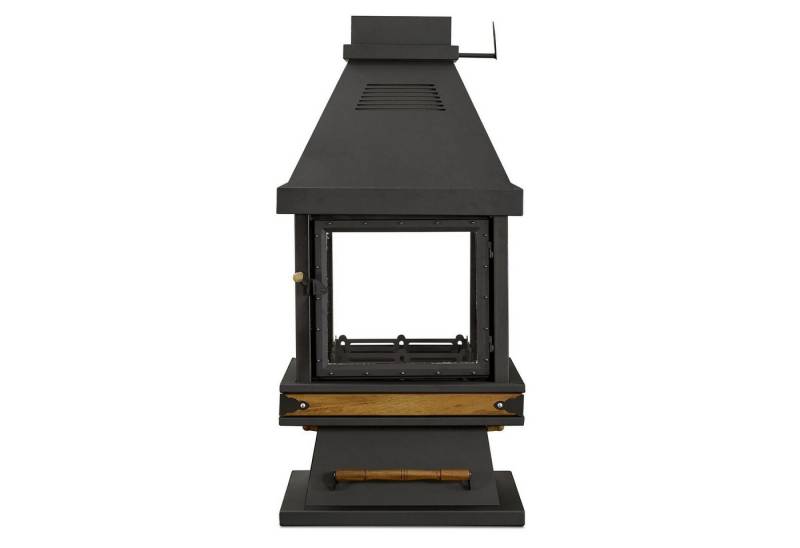 JVmoebel Grillkamin Freistehender Kamin in Schwarz aus Edelstahl Holz und Glas, Freistehender Kamin, Made in Europe von JVmoebel