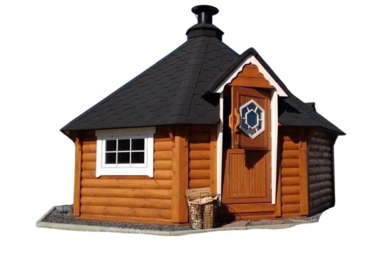 JVmoebel Grillkota Gartenholzhaus mit Grillplatz und Feuerstelle für entspannte Abende, Made in Europe von JVmoebel