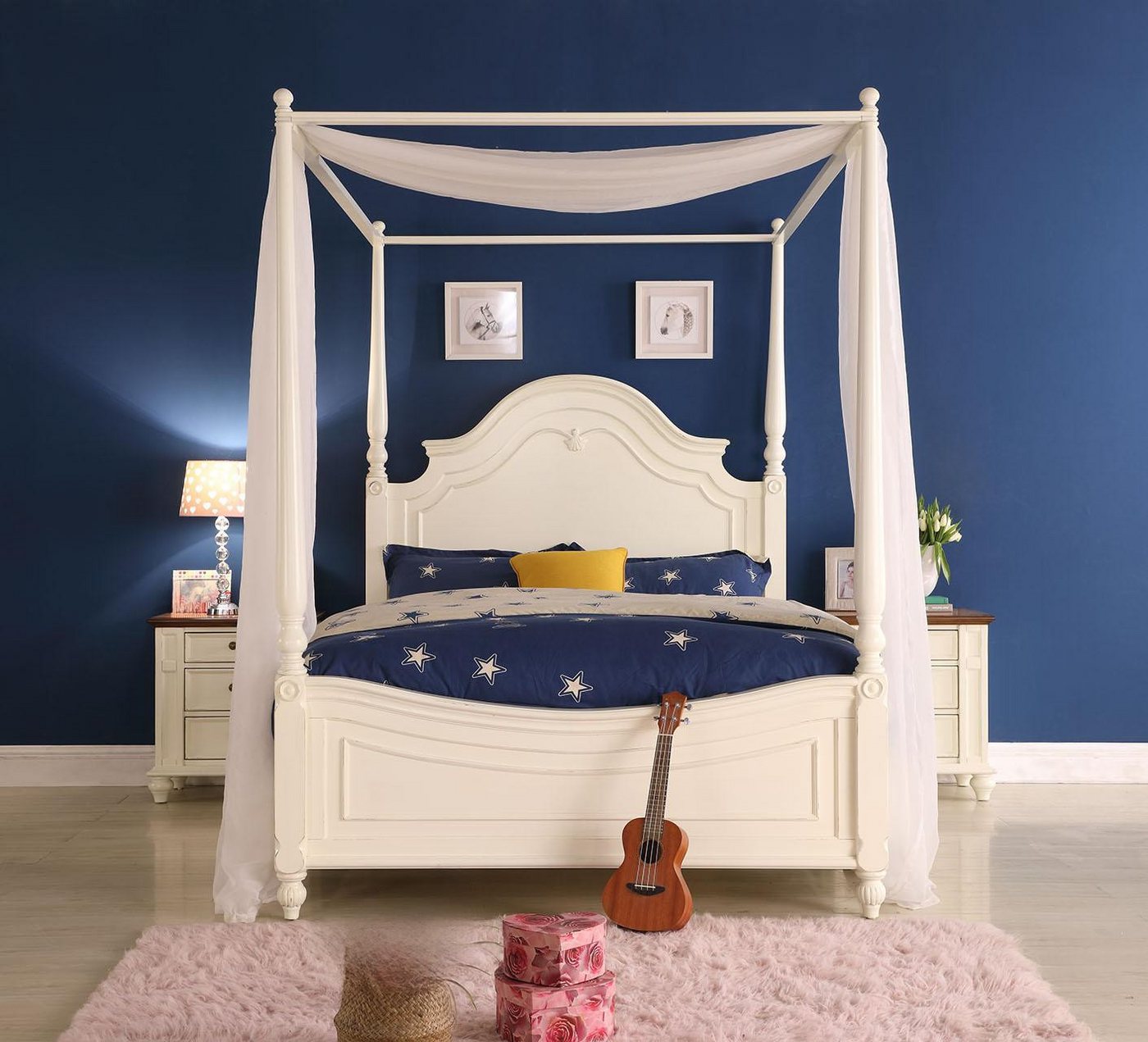 JVmoebel Himmelbett Massivholz Bett Klassische Schlafzimmermöbel in Weiß, Made in Europa von JVmoebel