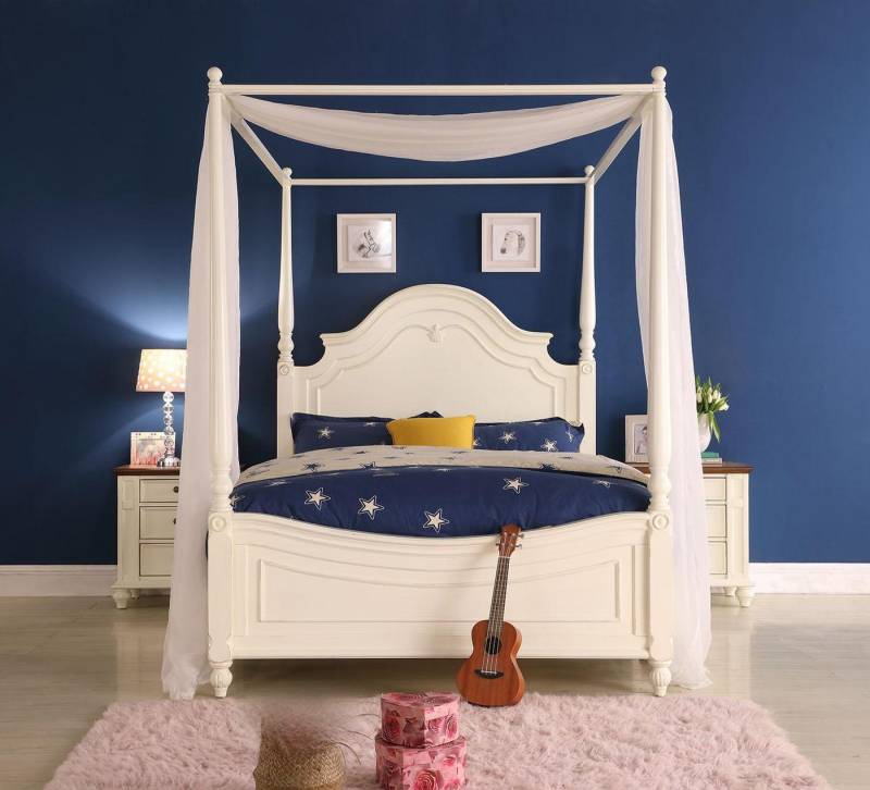 JVmoebel Himmelbett Massivholz Bett Klassische Schlafzimmermöbel in Weiß, Made in Europa von JVmoebel