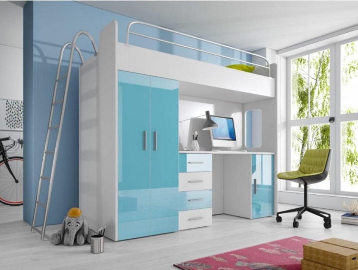 JVmoebel Hochbett Blau Doppelstockbett Etagen Bett Mädchen Hochglanz mit Schreibtisch Made in Europa JVmoebel Hochbett Blau Doppelstockbett Etagen Bett Mädchen Hochglanz mit Schreibtisch Made in Europa von JVmoebel