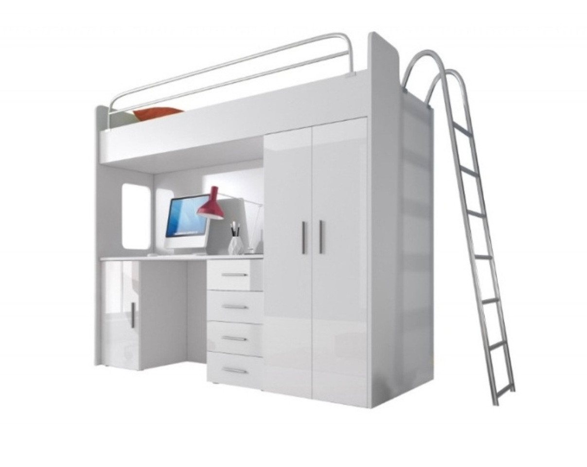 JVmoebel Hochbett Hochglanz Weißes Etagenbett aus Holz mit Schreibtisch für Mädchen Made in Europa JVmoebel Hochbett Hochglanz Weißes Etagenbett aus Holz mit Schreibtisch für Mädchen Made in Europa von JVmoebel