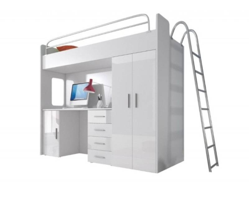 JVmoebel Hochbett Hochglanz Weißes Etagenbett aus Holz mit Schreibtisch für Mädchen Made in Europa JVmoebel Hochbett Hochglanz Weißes Etagenbett aus Holz mit Schreibtisch für Mädchen Made in Europa von JVmoebel