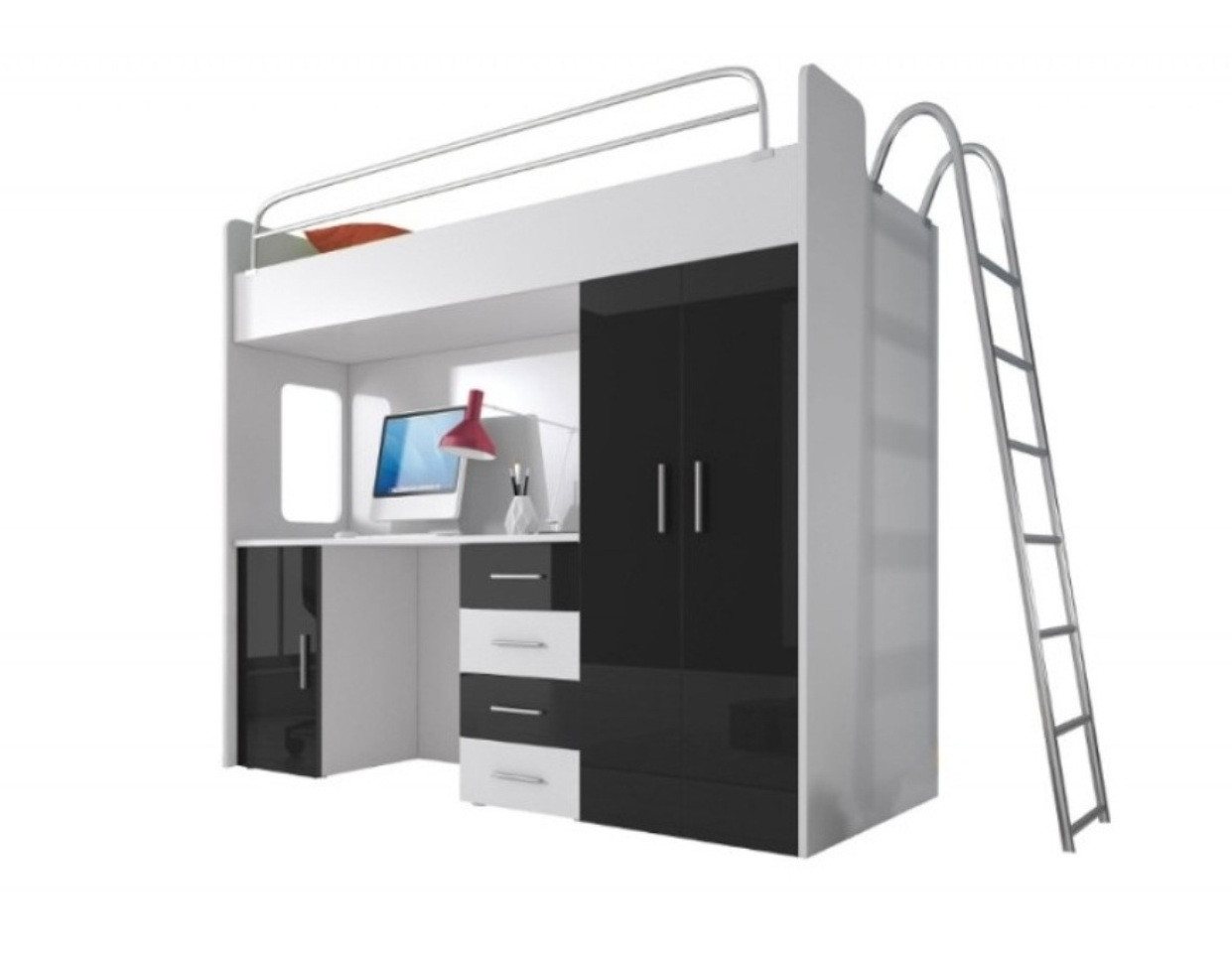 JVmoebel Hochbett Schwarzes Hochglanz Etagenbett für Mädchen mit Schreibtisch Made in Europa JVmoebel Hochbett Schwarzes Hochglanz Etagenbett für Mädchen mit Schreibtisch Made in Europa von JVmoebel