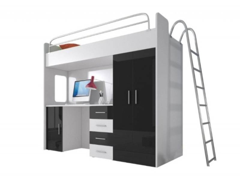 JVmoebel Hochbett Schwarzes Hochglanz Etagenbett für Mädchen mit Schreibtisch Made in Europa JVmoebel Hochbett Schwarzes Hochglanz Etagenbett für Mädchen mit Schreibtisch Made in Europa von JVmoebel