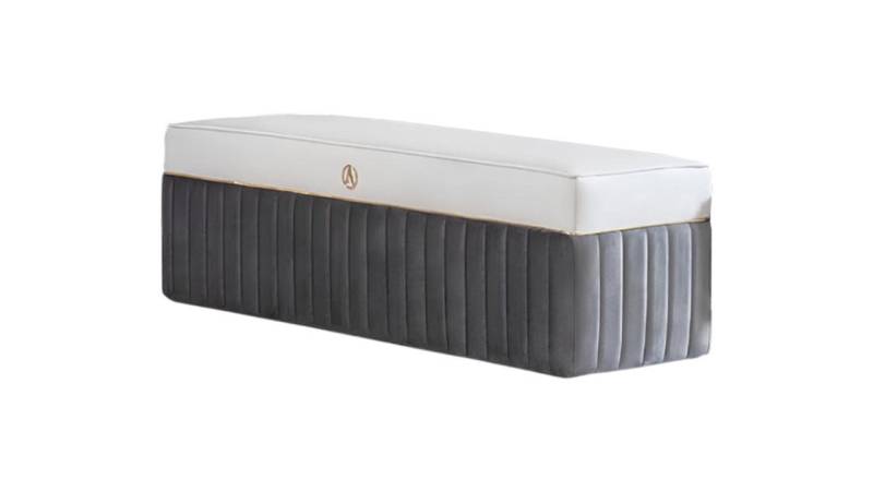 JVmoebel Bettbank Grau-weiße Designer Sitzbank Fußhocker Holz Sitzhocker (Hocker), Made in Europa von JVmoebel