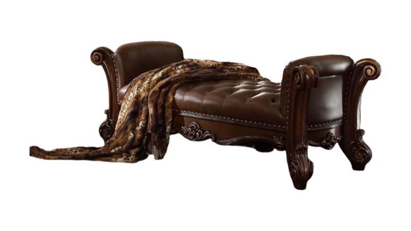 JVmoebel Bettbank Sitz Polster Bank Polster Sitz Bank Leder Holz Stil Chesterfield Braun, Made in Europa von JVmoebel