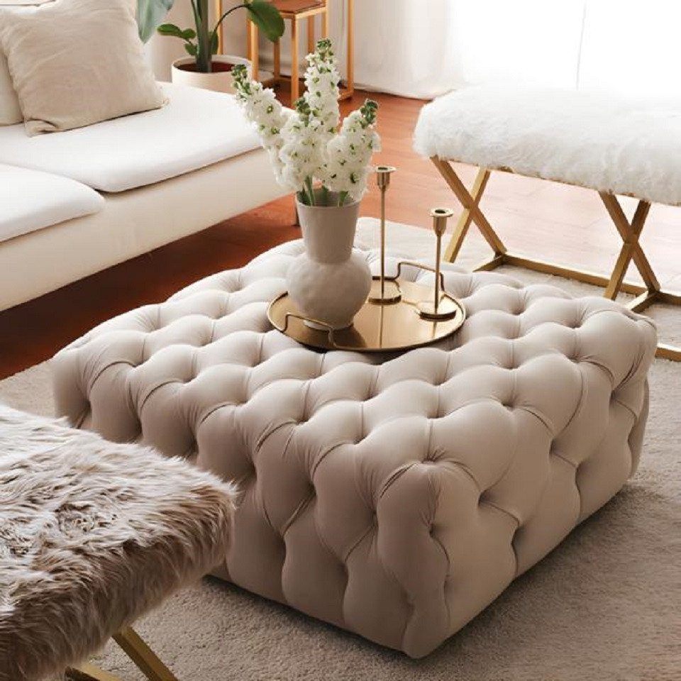 JVmoebel Hocker Ottomane Tisch Wohnzimmer Sitzhocker Hocker Fußhocker Stoff Sitz Beige (1 St., Hocker), Made in Europa von JVmoebel