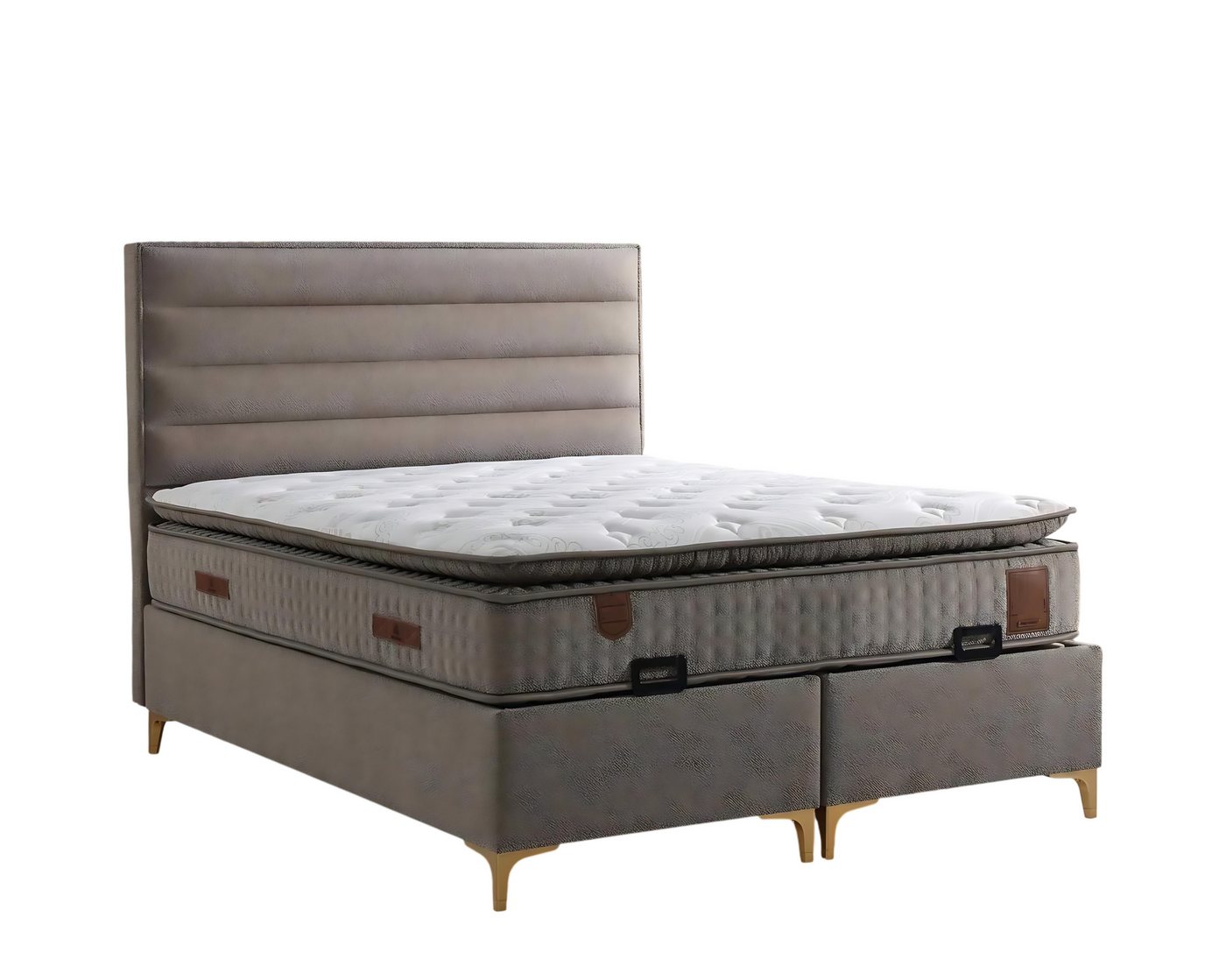 JVmoebel Holzbett Beige Holzbett mit Matratze – Elegantes Schlafzimmermöbel (Bett mit Matratze), Made in Europe von JVmoebel