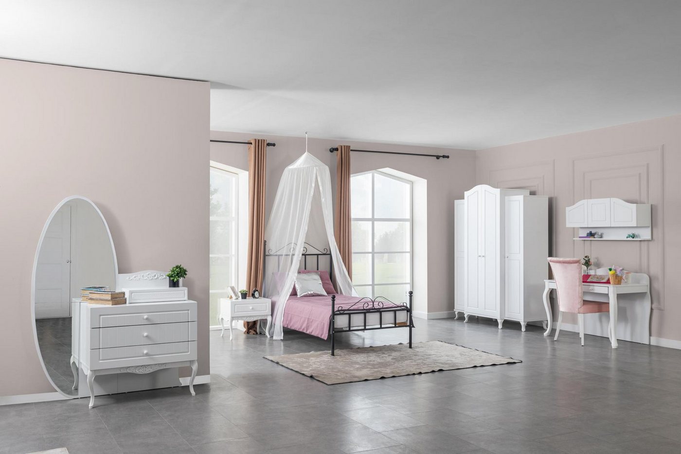 JVmoebel Jugendzimmer-Set Bett Nachttisch Kommode 6 tlg.Schlafzimmer Modern Schlafzimmer, (6-tlg., Jugendzimmer-Set 6tlg), Made in Europa von JVmoebel