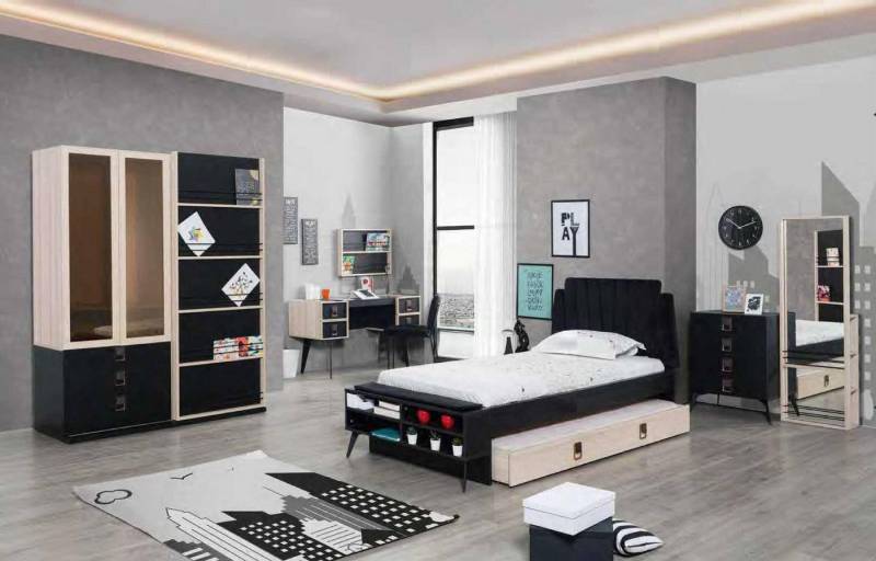JVmoebel Jugendzimmer-Set Designer Zimmer Jugend Kinder Tisch Bett Kommode Schrank Set 5tlg, Made in Europa von JVmoebel