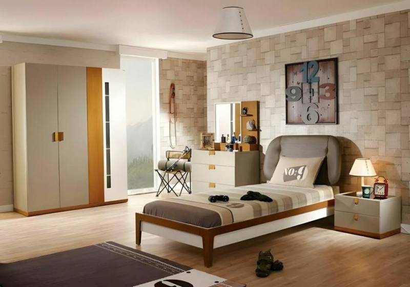 JVmoebel Jugendzimmer-Set Grau Kinderzimmer-Set aus Holz mit Bett, Schrank und Schreibtisch, (5-tlg., Kinderbett, Nachttisch, Kleiderschrank, Schreibtisch, Bücherregal), Made in Europe von JVmoebel