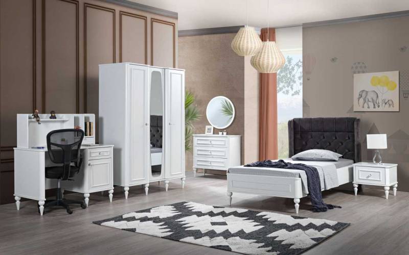 JVmoebel Jugendzimmer-Set Jugendzimmer Möbel Bett Kommode Schreibtisch Spiegel 6tlg Set, (6-tlg., Jugendzimmer-Set 6-tlg), Made in Europa von JVmoebel