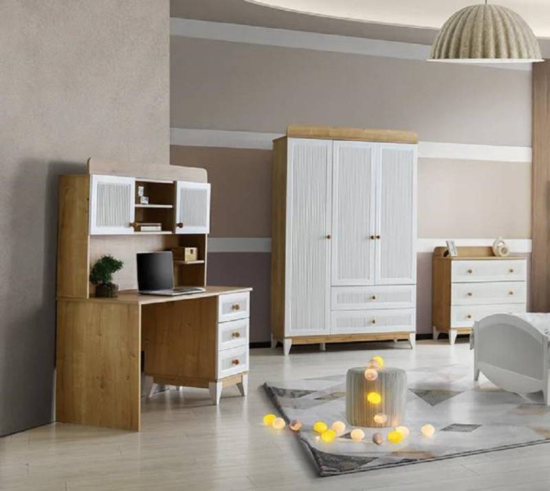 JVmoebel Jugendzimmer-Set Jugendzimmer Schlafzimmer Modernes Kinder Zimmer Schrank Tisch Kommode, (3-tlg., Schreibtisch + Kleiderschrank + Kommode), Made in Europa von JVmoebel