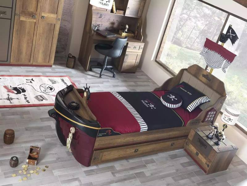 JVmoebel Jugendzimmer-Set Jugendzimmer Set Pirat Funktionsbett Braun Holz Set Nachttisch Betten, (2-tlg., Nur Bett + Nachttisch), Made in Europa von JVmoebel