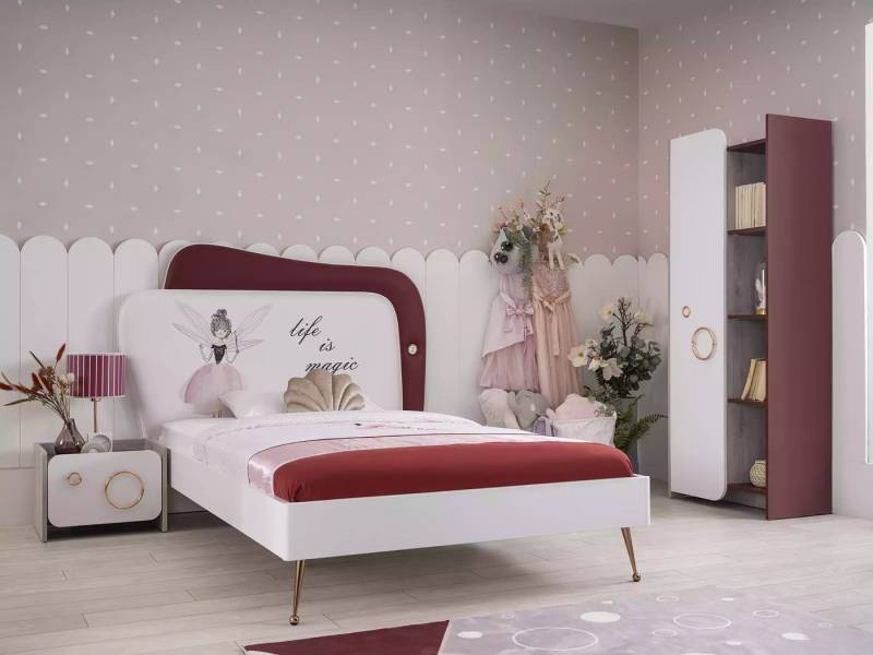 JVmoebel Jugendzimmer-Set Kinderbett Set aus Holz mit Schrank und Nachttischen in Rosa, (3-tlg., Bett + Nachttisch + Schrank), Made in Europa von JVmoebel