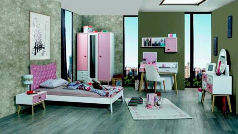 JVmoebel Jugendzimmer-Set Kinderzimmer 6tlg. Kleiderschrank Bett Schreibtisch Kommode Wandregal, (6-tlg., Kinderzimmer-Set 6tlg), Made in Europa von JVmoebel