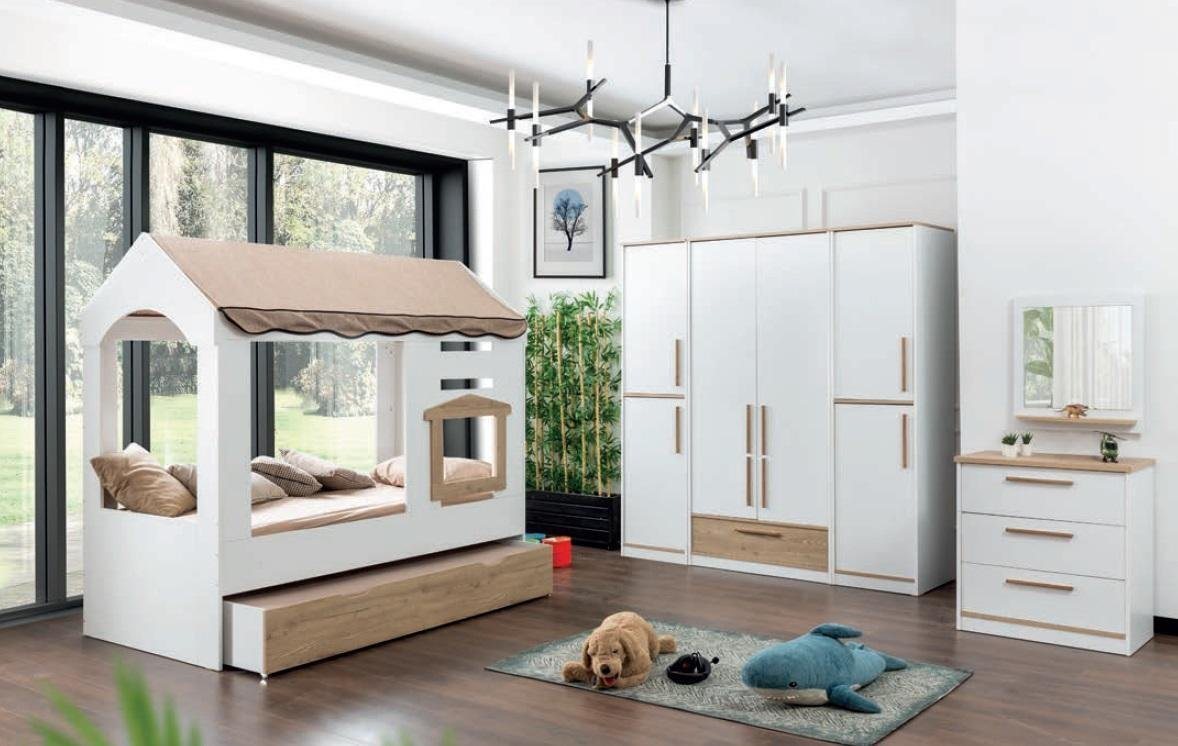 JVmoebel Jugendzimmer-Set Kinderzimmer Bett Haus Überdachtes Bett Schlafzimmer Set Garnitur 4tlg, (4-St) von JVmoebel