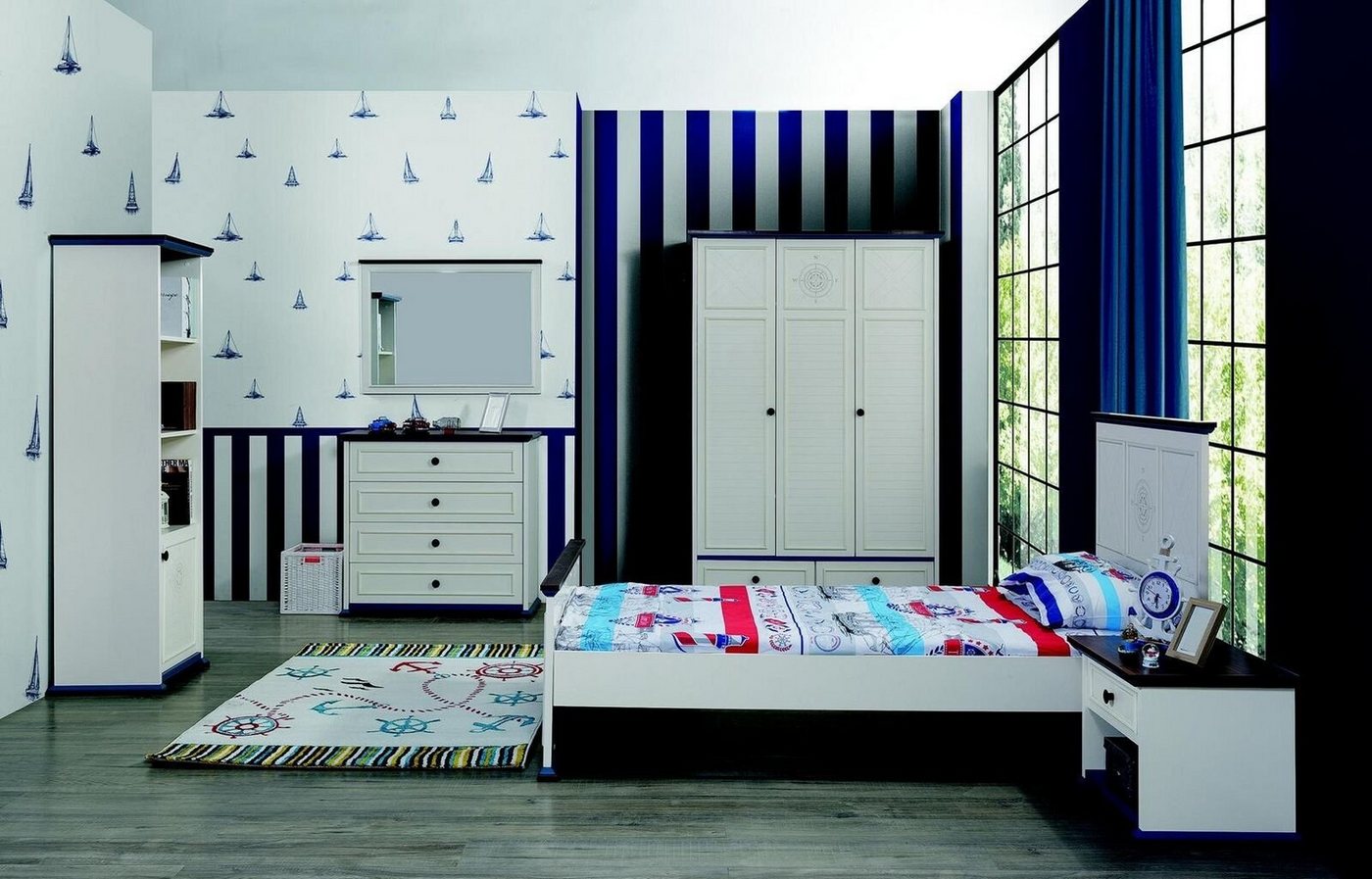 JVmoebel Jugendzimmer-Set Kinderzimmer Set Bett Nachttisch Kleiderschrank Kommode Spiegel 6tlg, (6-St., Jugendzimmer-Set 6tlg), Made in Europa von JVmoebel