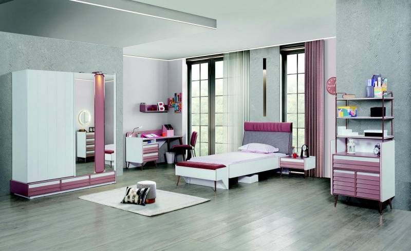 JVmoebel Jugendzimmer-Set Kinderzimmer Set Bett Nachttisch Kommode Kleiderschrank Wandregal, (7-tlg., Kinderzimmer-Set 7 tlg), Made in Europa von JVmoebel