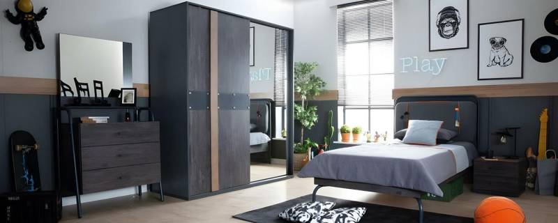 JVmoebel Jugendzimmer-Set Kinderzimmer-Set Grau aus Holz mit modernem Design, (5-tlg., Kinderbett, Nachttisch, Schrank, Schreibtisch, Kommode), Made in Europe von JVmoebel