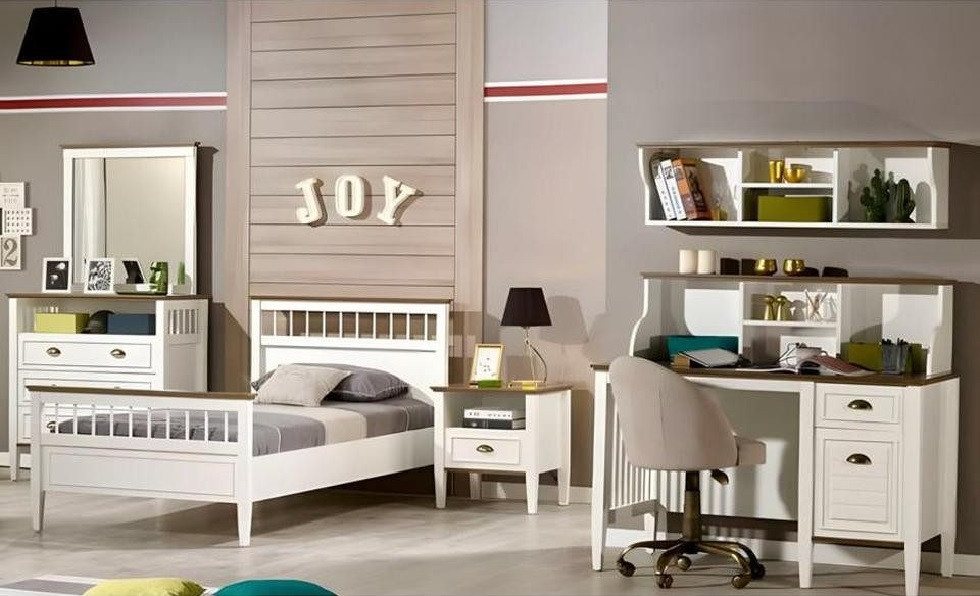 JVmoebel Jugendzimmer-Set Kinderzimmer-Set Weiß aus Holz mit stilvollem Design, (6-tlg., Kinderbett, Nachttisch, Schrank, Schreibtisch, Kommode), Made in Europa von JVmoebel