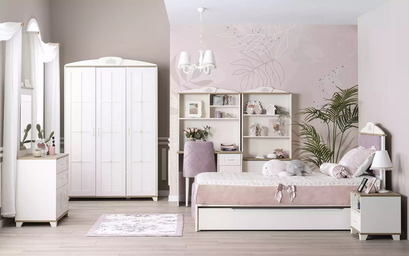 JVmoebel Jugendzimmer-Set Komplete Jugendbett Kindermöbel Kinderzimmer Bett Rosa Set 8tlg, (8-tlg., 8tlg. Jugendzimmer-Set ohne Sessel), Made in Europa von JVmoebel