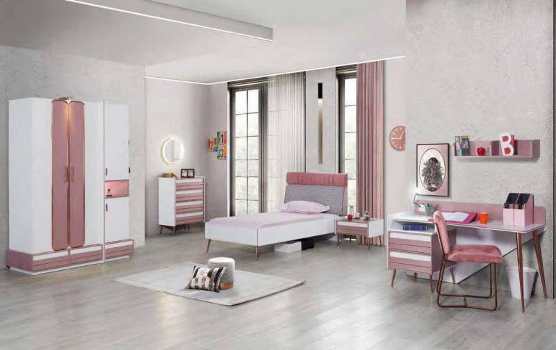 JVmoebel Jugendzimmer-Set Komplett Jugendzimmer Set Tisch Bett Kleiderschrank Kommode 5tlg, Made in Europa von JVmoebel