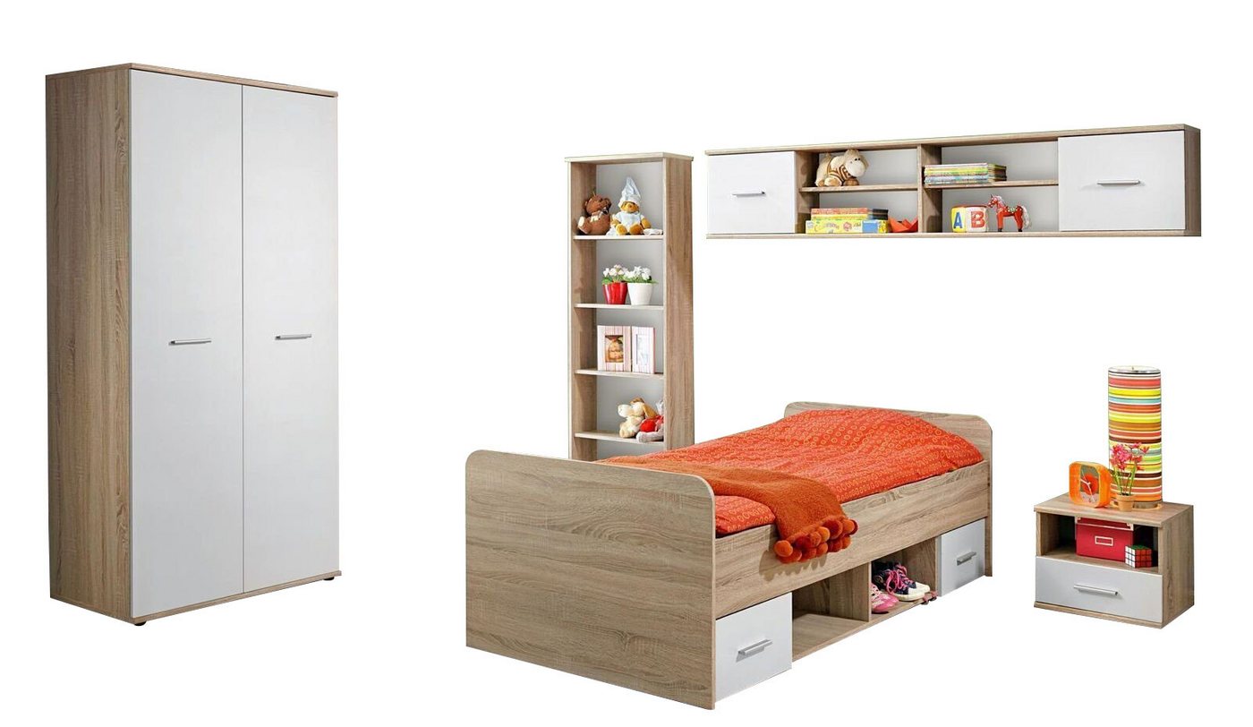 JVmoebel Jugendzimmer-Set Komplett Nachttisch Designer Bett Modern Kleiderschrank Möbel, (5-St., Bett/Kleiderschrank/Regal/Bücherregal/Nachttisch), Made in Europa von JVmoebel